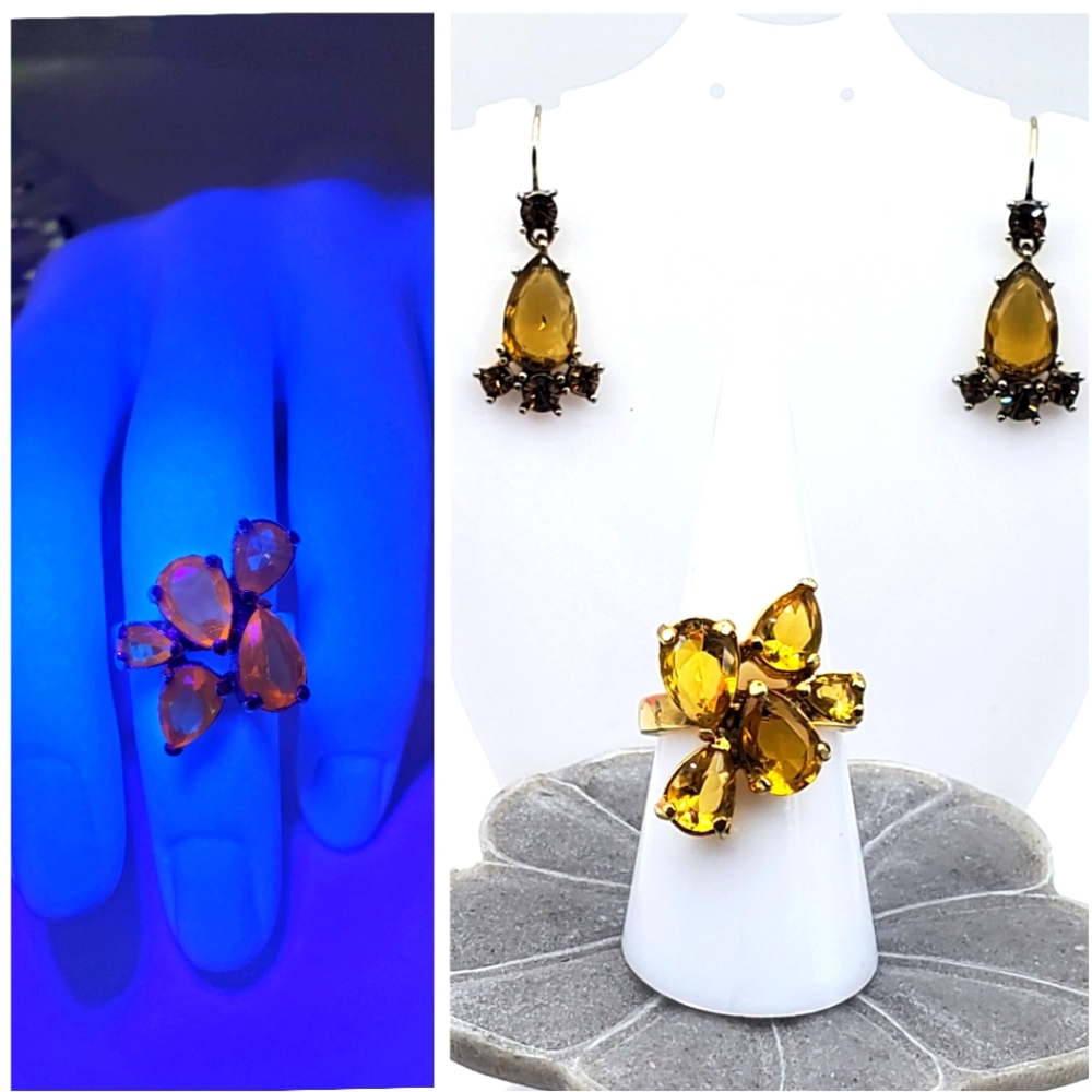 Cadmium Orange Glass Vintage Gold Plated Ring SIze 7 /Monet Orange Glass Earings